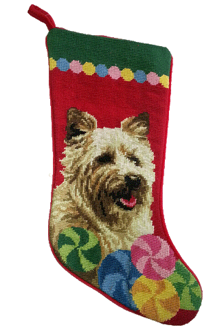 Cairn Terrier Dog Christmas Needlepoint Stocking - 11" x 18"