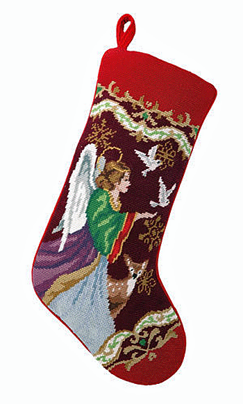 Angel of Nature and Doves Christmas Needlepoint Stocking - 11" x 18"