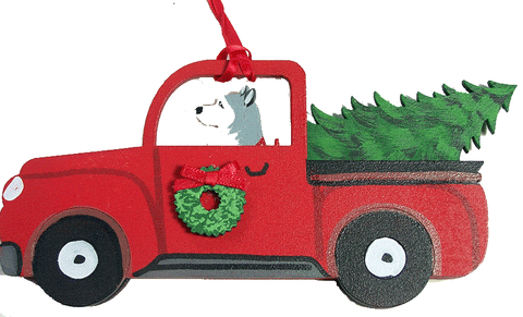 Retro Truck Dog Wood 3-D Hand Painted Ornament - Siberian Husky