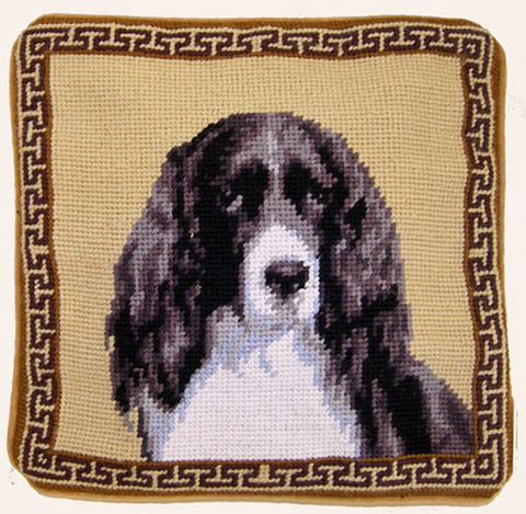 English Springer Spaniel Dog Portrait - 10" Needlepoint Dog Pillow