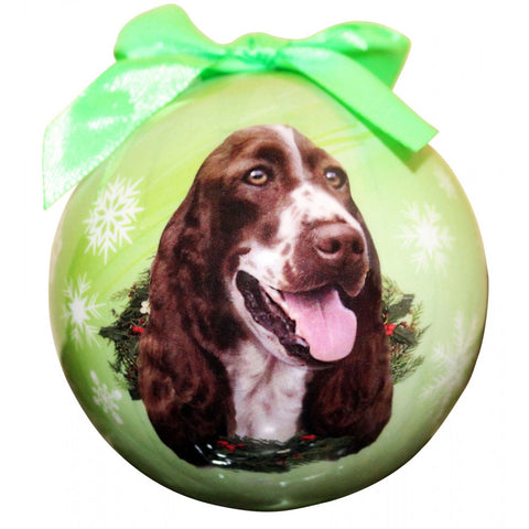 Springer Spaniel Dog Snowflake Christmas Ornament Shatter Proof Ball - 3"