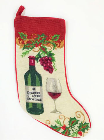 Winter Holiday Cardinal Christmas Needlepoint Stocking, 18-Inch Height,  Wool and Cotton