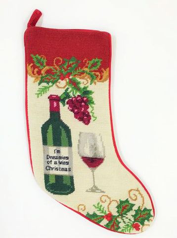 Red Wine Holiday Christmas Needlepoint Stocking - 11" x 18"