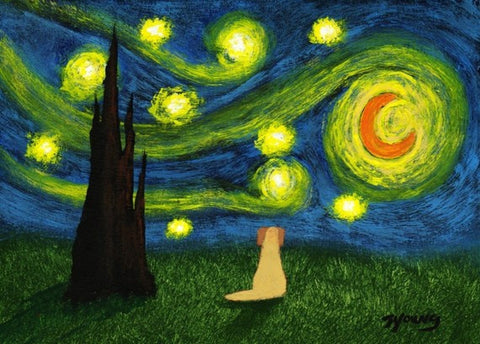 Yellow Labrador Retriever Dog Starry Night Print - 5" x 7"