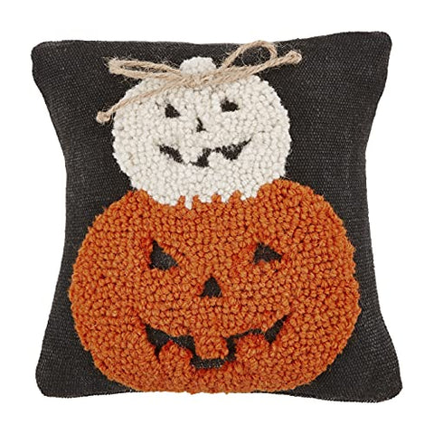 Mud Pie Halloween 2 Pumpkin Mini Canvas Wool Hooked Pillow