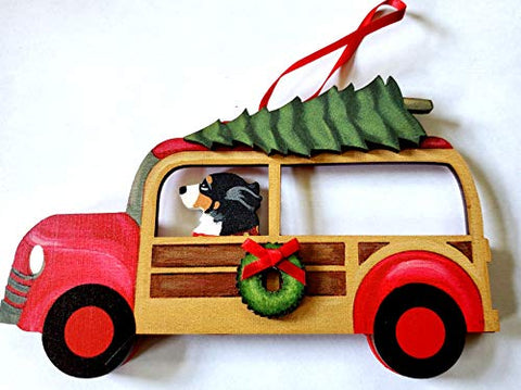 Dandy Design Bernese Mountain Dog Woody Woodie Car Wooden 3-Dimensional Christmas Ornament - USA Made.