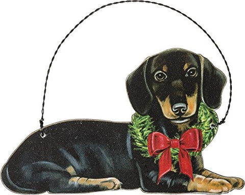 Primitives by Kathy Ornament - Christmas Black Dachshund Dog Wooden Ornament