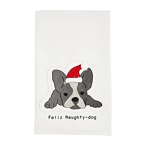 Mud Pie Christmas Dog Appliquéd Towel, Feliz, 26" x 16.5"