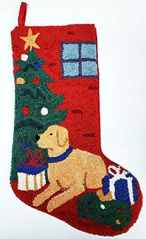Peking Handicraft Yellow Labrador Retriever Christmas Tree Hooked Stocking- Wool 21"