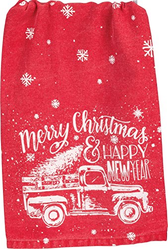 Red Truck Snowflakes Merry Christmas Happy New Year Holiday Kitchen Dish Towel