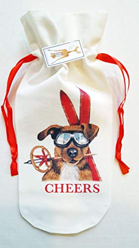 Mary Lake Thompson Skiing German Shepherd Holiday Wine Fabric Gift Bag