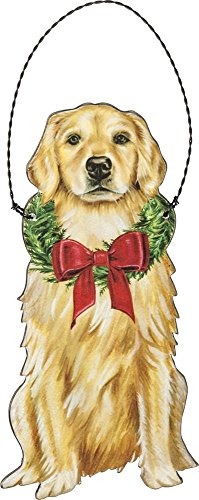 Primitives by Kathy Christmas Golden Retriever Wooden Decorative Hanging Ornament