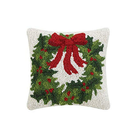 Peking Handicraft 31TG845C10SQ Holiday Wreath Hook Pillow, Poly Filled, 10-inch Square, Wool and Cotton