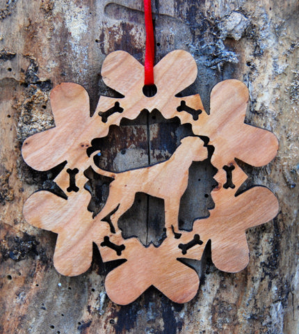 Cherry Wood Laser Cut Dog Bone Snowflake Christmas Ornament - Boxer