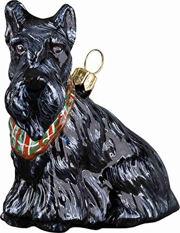 Joy To The World Scottish Terrier with Tartan Bandana Dog Polish Glass Christmas Ornament Scottie