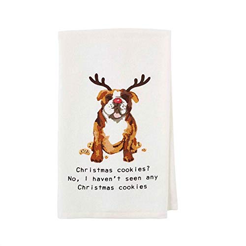 Reindeer Antler English Bulldog Christmas Cookie Dish Towel - Mud Pie