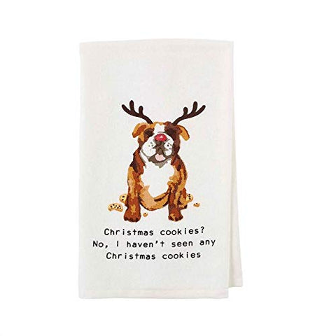 Reindeer Antler English Bulldog Christmas Cookie Dish Towel - Mud Pie