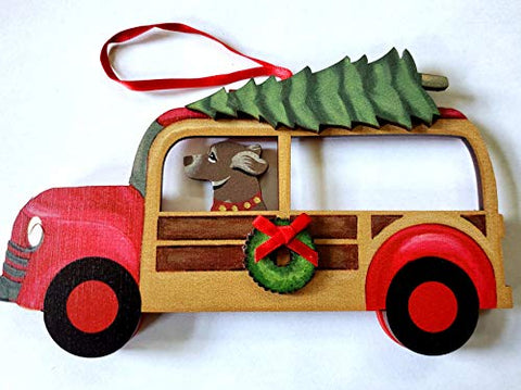 Dandy Design Chocolate Retriever Dog Woody Woodie Car Wooden 3-Dimensional Christmas Ornament - USA Made.