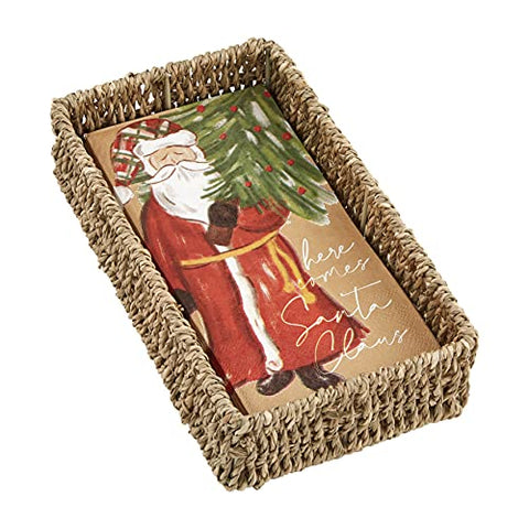 Mud Pie  Santa Christmas Guest Towel Set, Seagrass Basket and Napkin Set