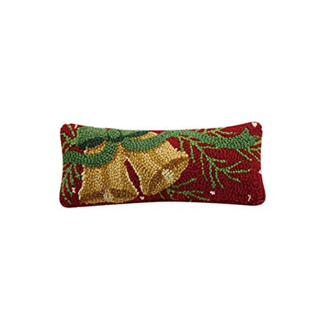 Peking Handicraft Pair Of Christmas Bells Hooked Pillow - 12" x 5"