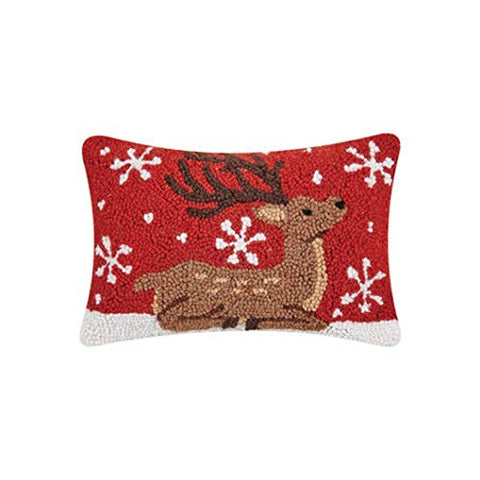 Peking Handicraft Sitting Reindeer Christmas Hooked Pillow - 12" x 8"