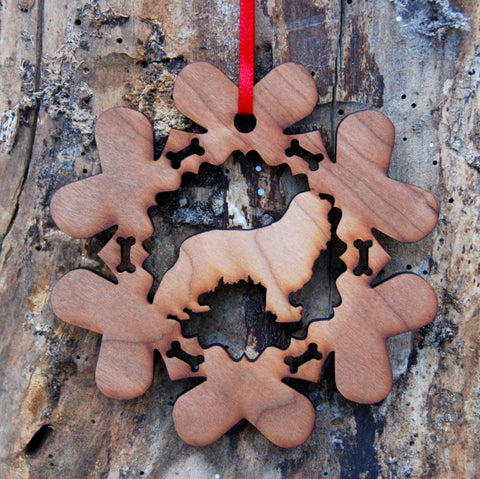 Cherry Wood Laser Cut Dog Bone Snowflake Christmas Ornament - Cavalier King Charles Spaniel