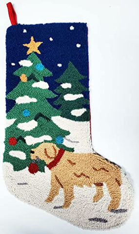 Peking Handicraft Golden Retriever Christmas Hooked Stocking- Wool 21"