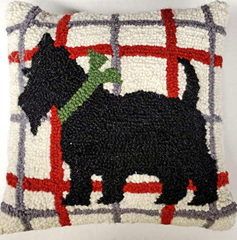 Peking Handicraft Festive Tartan Scottish Terrier Dog Hooked Throw Pillow - 10" x 10"