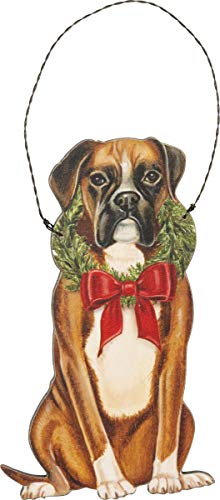 Flop Ear Boxer Dog Wooden Hanging Christmas Tree Ornament