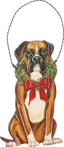 Flop Ear Boxer Dog Wooden Hanging Christmas Tree Ornament