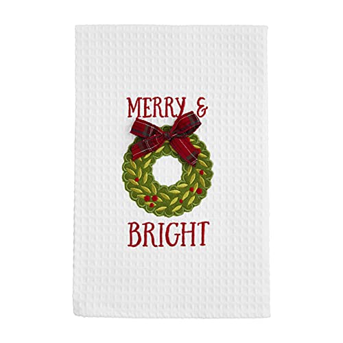 Mud Pie Christmas Waffle Dish Towel, Wreath, 25" x 16"
