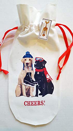 Mary Lake Thompson Winter Labs Cheers Wine Fabric Gift Bag