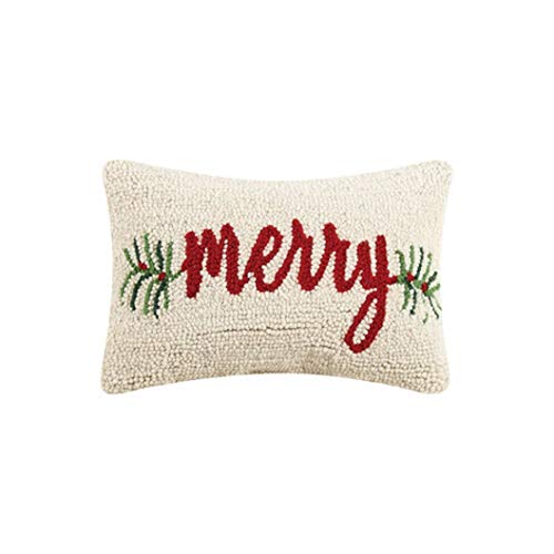 Peking Handicraft Merry Balsam Hooked Christmas Pillow, 12 x 8