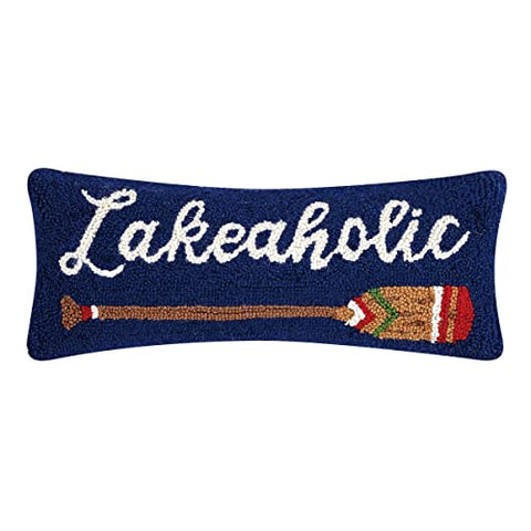 Peking Handicraft 30TG477C20OB Poly Filled Hook Throw Pillow, Wool and Cotton (Lakeaholic, 20-inch Length)