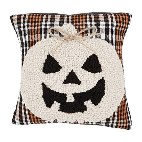 Mud Pie Halloween Mini Hooked Wool Canvas Pumpkin Pillow 8"