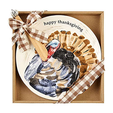 Mud Pie Thanksgiving Turkey Cheese Set - Plate and Spreader