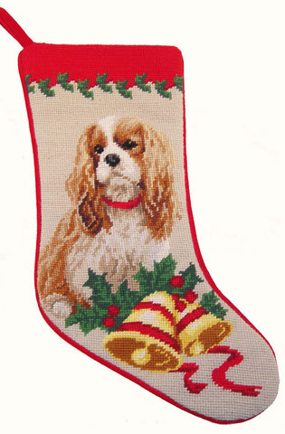 Blenheim Cavalier King Charles Spaniel Dog Christmas Needlepoint Stocking - 11" x 18"