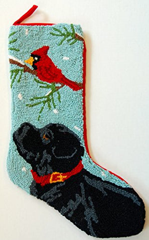 Newfoundland Cardinal Hooked Wool Large Christmas Stocking - 13" x 21"