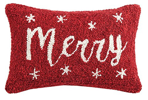 Christmas Merry Mini Wool Hooked Pillow - 8" X 12"