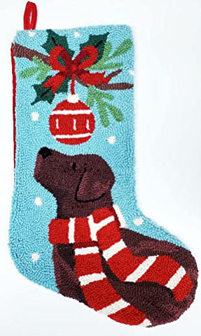 Peking Handicraft Winter Ornament Chocolate Labrador Retriever Dog Hooked Christmas Stocking- Wool 21"