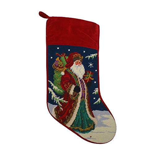 Peking Handicraft Santa Saint Nicholas Presents Needlepoint Christmas Stocking, Wool, 11 x 18 Inches