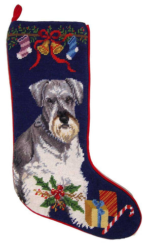 Miniature Schnauzer Dog Christmas Needlepoint Stocking - 11" x 18"