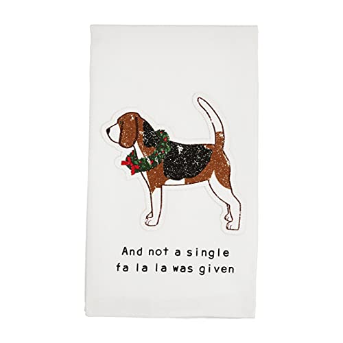 Mud Pie Christmas Dog Appliquéd Towel, FA La La, 26" x 16.5"