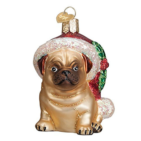Old World Christmas Santa Hat Pug Dog Glass Blown Ornament