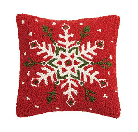 Festive Frosty Snowflake Hooked Wool Pillow - 10" x 10"