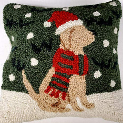Peking Handicraft Santa Scarf Yellow Labrador Retriever Throw Pillow - 10" x 10"