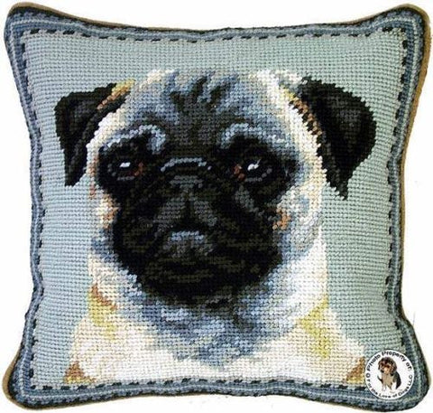 Fawn Pug Dog Portrait - 10" Needlepoint Dog Pillow