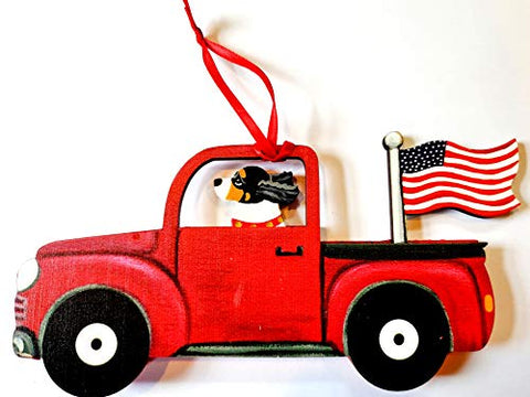 Dandy Design Tri Cavalier King Charles Spaniel Dog Retro Flag Truck Wooden 3-Dimensional Christmas Ornament - USA Made.