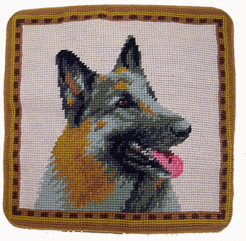German Shepherd Dog Portrait - 10" Needlepoint Dog Pillow