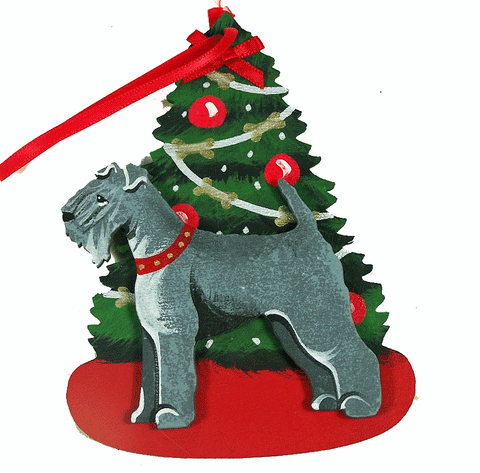 The Christmas Tree Dog Wood 3-D Hand Painted Ornament - Kerry Blue Terrier